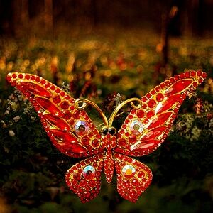 Red Rhinestone Butterfly Brooch
